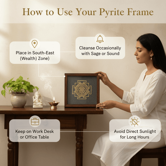 Shree Yantra On Raw Pyrite Frame - Marvelous Crystals