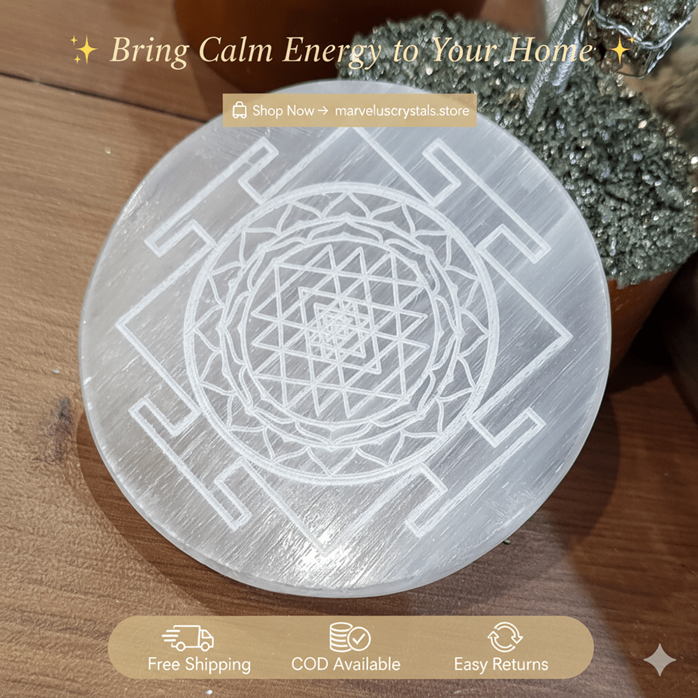 Shree Yantra Selenite Charging Plate - Marvelous Crystals