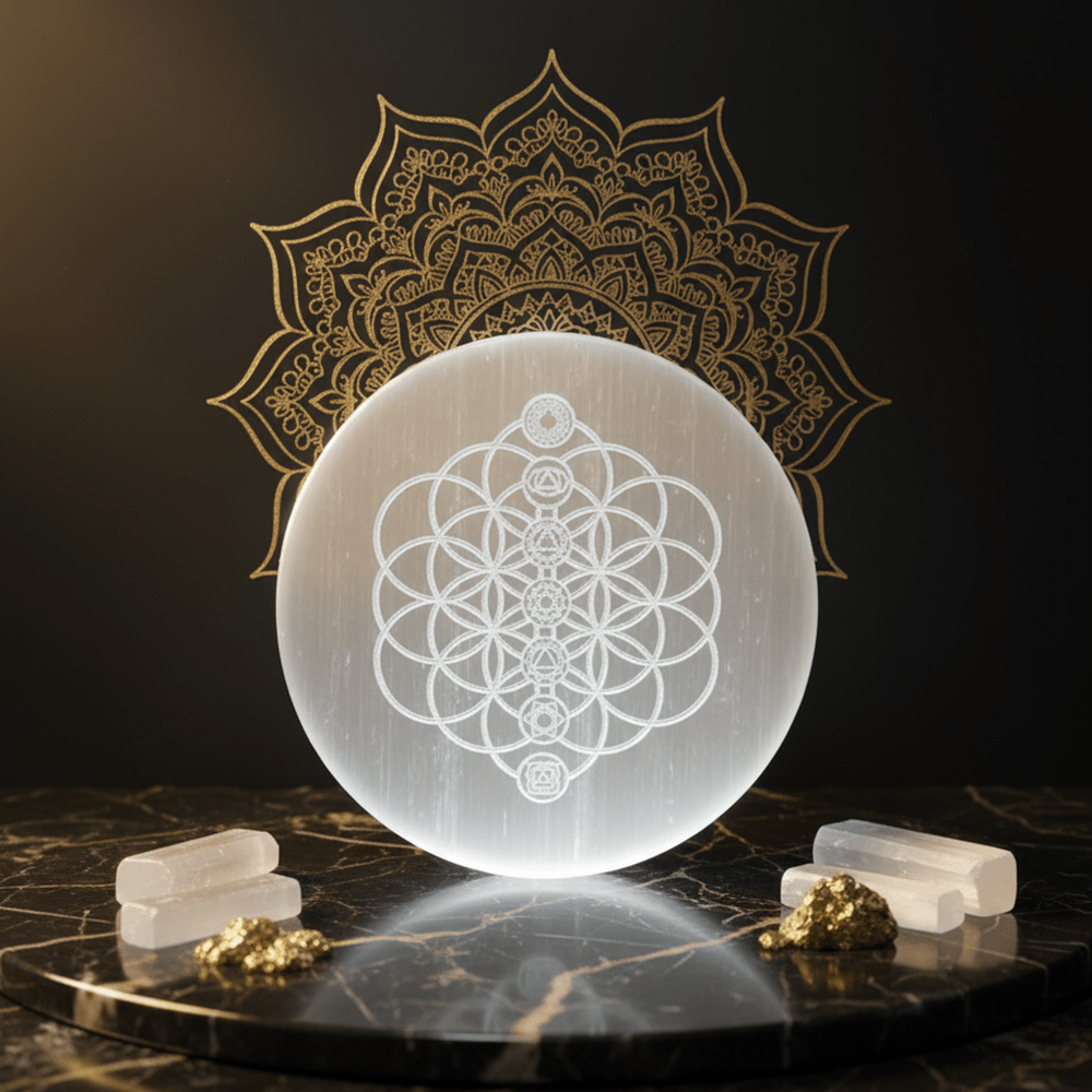 Flower of Life Selenite Charging Plate - Marvelous Crystals