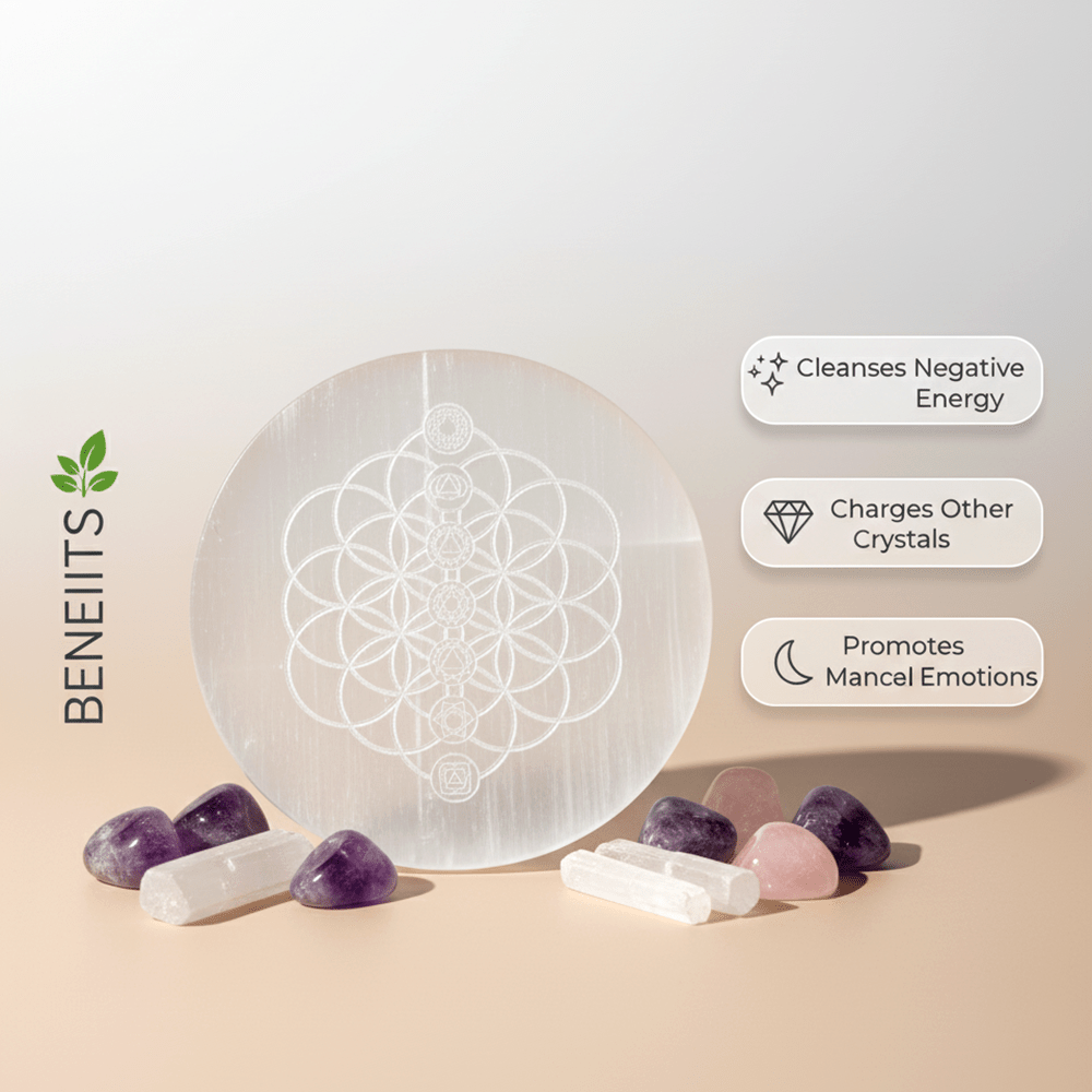 Flower of Life Selenite Charging Plate - Marvelous Crystals