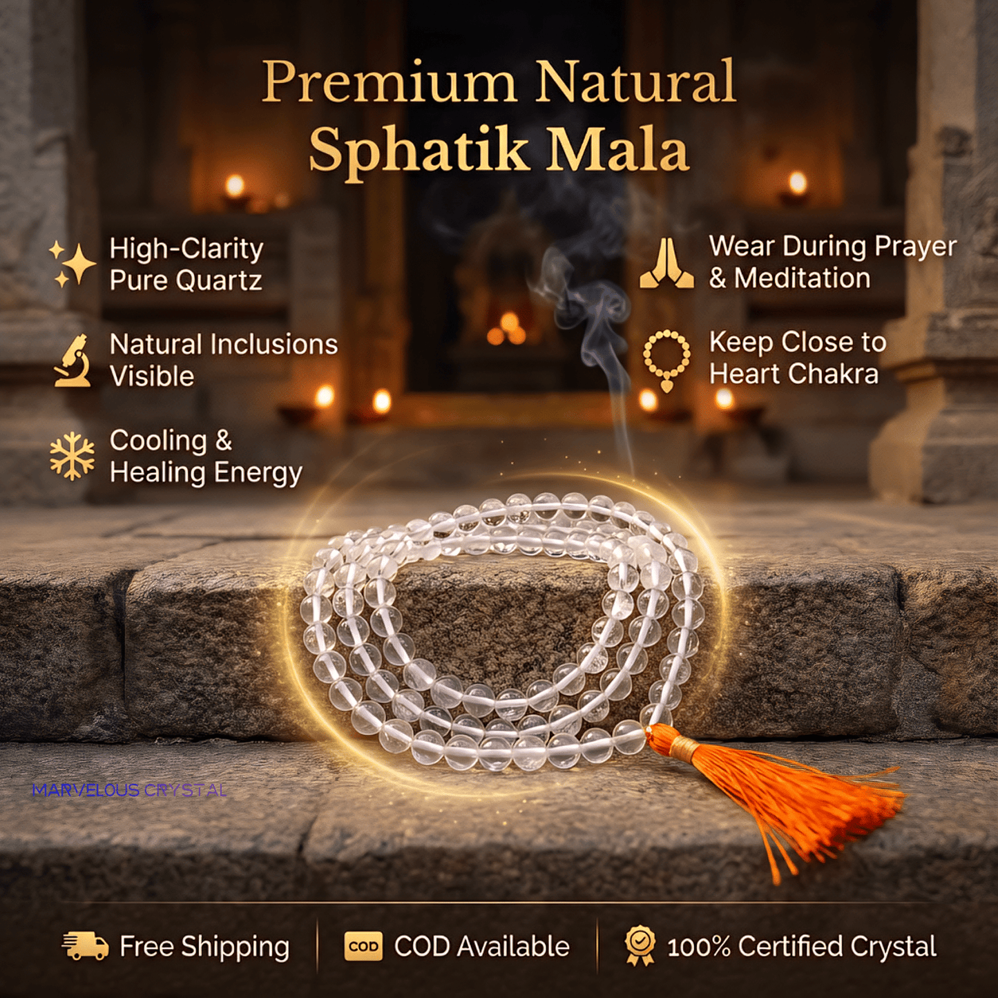 Natural Sphatik Mala - Crystal Japa Mala - Marvelous Crystals