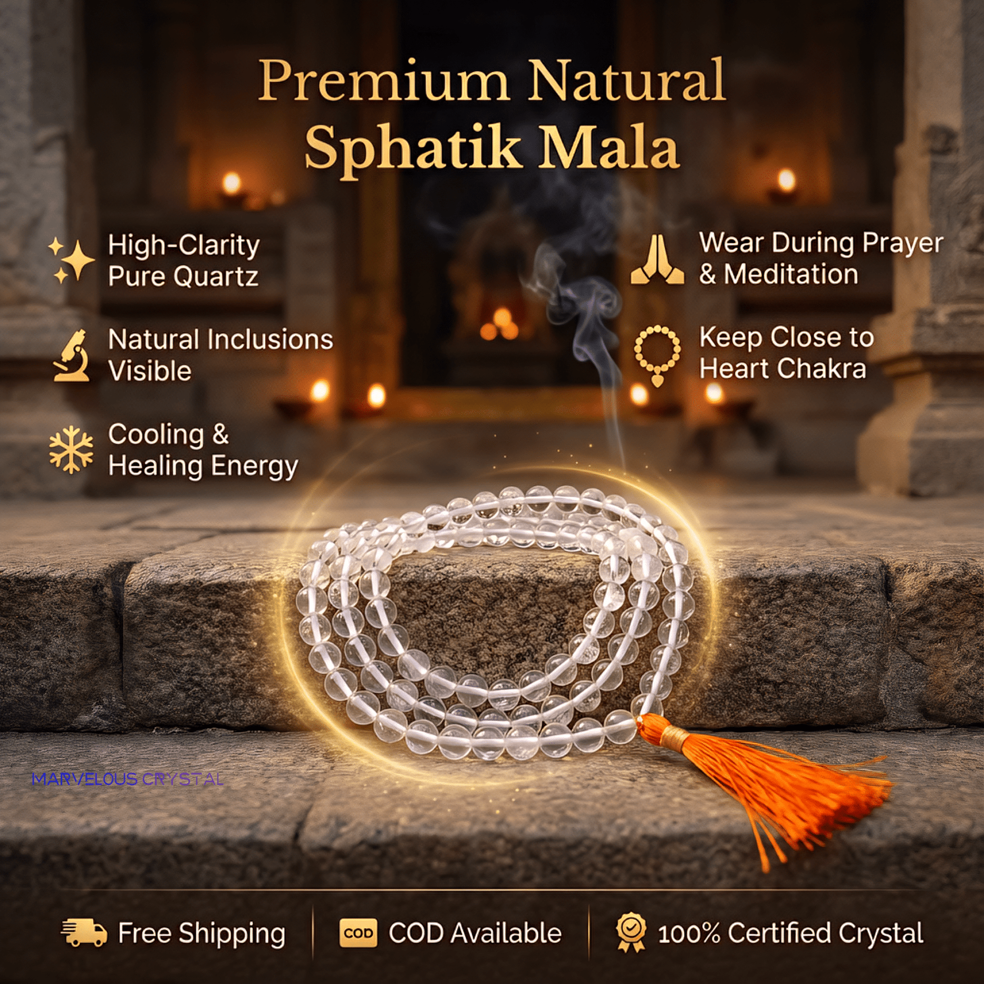 Natural Sphatik Mala - Crystal Japa Mala - Marvelous Crystals