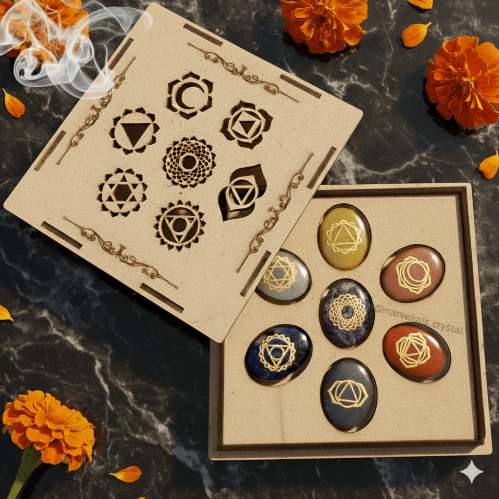 Seven Chakra Reiki Healing Set with Box - Marvelous Crystals
