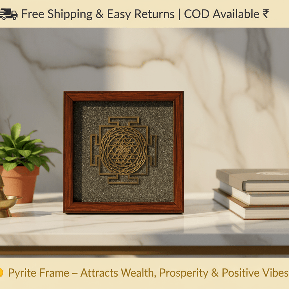 Shree Yantra On Raw Pyrite Frame - Marvelous Crystals