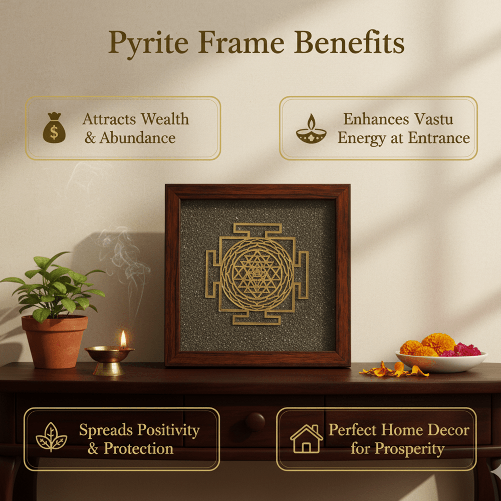 Shree Yantra On Raw Pyrite Frame - Marvelous Crystals