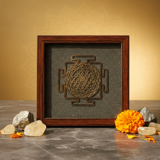 Shree Yantra On Raw Pyrite Frame - Marvelous Crystals