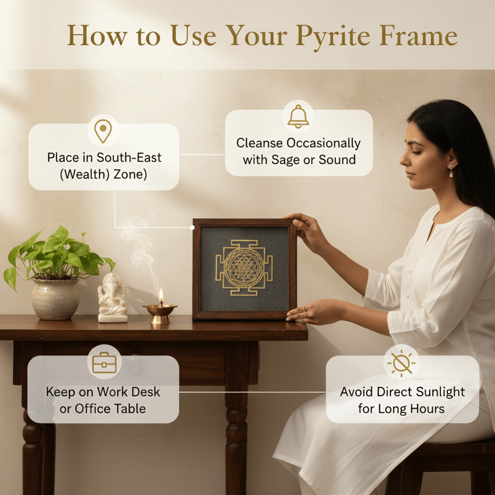 Shree Yantra On Raw Pyrite Frame - Marvelous Crystals