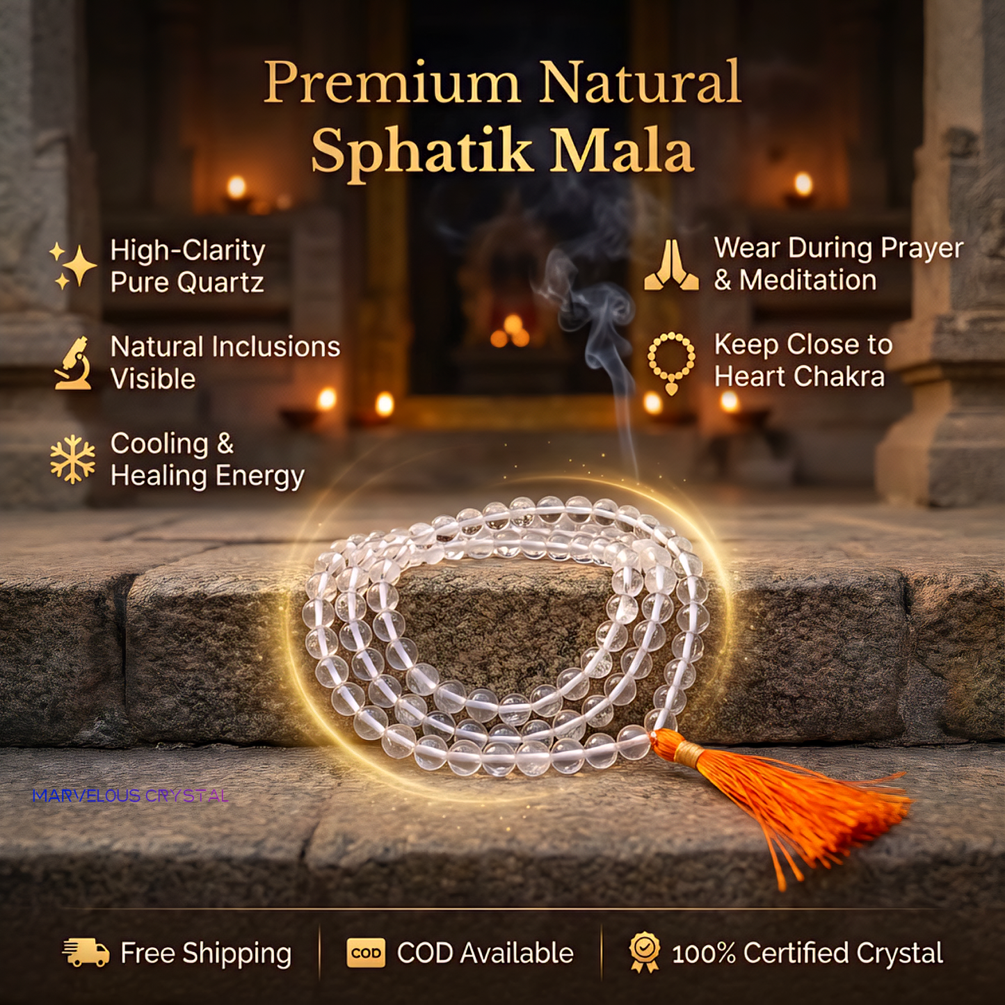 Natural Sphatik Mala - Crystal Japa Mala